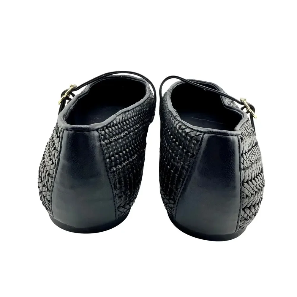 Katy Perry The Evie Mary Jane Woven Black Flats Basket Weave Square Toe Size 11